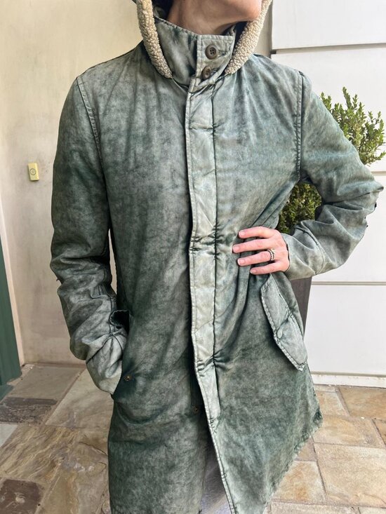 Free City Jackets & Blazers - Free City Sherpa Lined Hooded Winter Coat Parka Jacket Green Acid Wash Medium NW